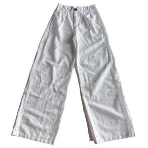 Bershka Women's White Linen Cotton Blend Wide Leg Pants Size 2